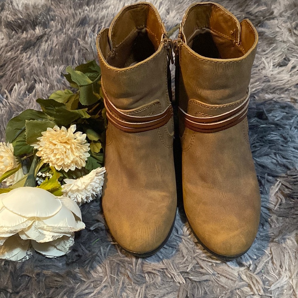 Brown zip up booties